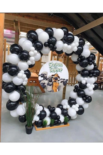 Pazariz Pastel Siyah Ve Beyaz Balon Zinciri 100 Adet ürün görseli 1