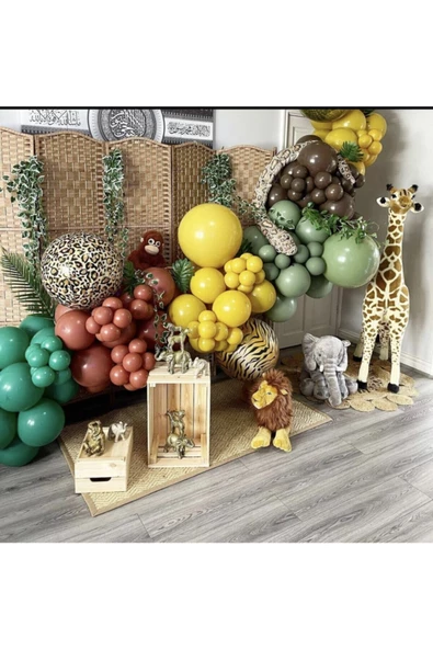 Pazariz Pastel Koyu Yeşil Zerdeçal Yanık Turuncu Küf Yeşili Kahverengi Balon Zinciri 100 Adet ürün görseli 1