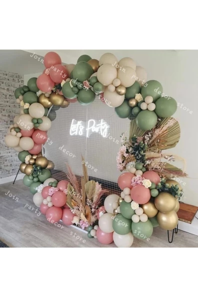 Pazariz Krom Gold Küf Yeşili Ten Rengi Ve Toz Pembe Balon Zinciri 100 Adet ürün görseli 1