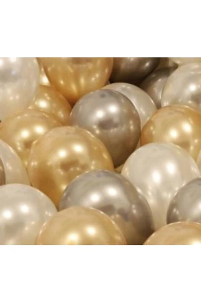 Pazariz 50 Adet Metalik Kaliteli (gold-gümüş-beyaz Karışık) Uçan Balon ürün görseli 1