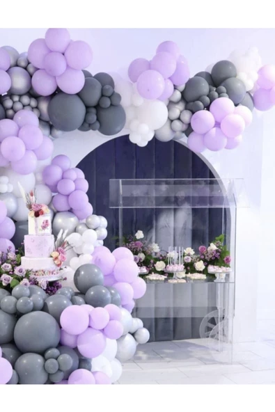 Pazariz Pastel Lila Gri Tonlarda Balon Zinciri 100 Adet ürün görseli 1