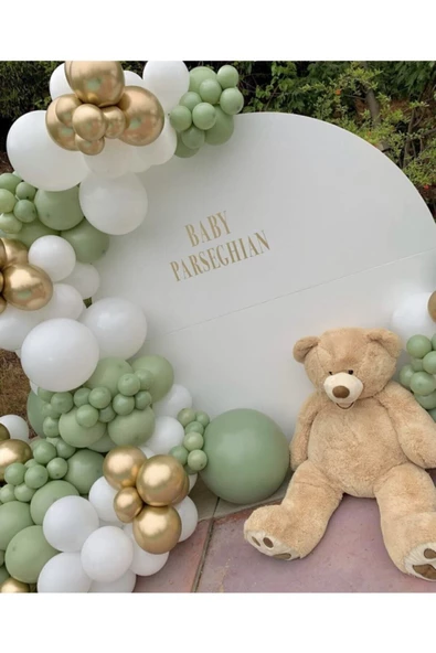 Pazariz Küf Yeşili Beyaz Krom Gold Balon Konsept Zinciri 100 Adet ürün görseli 1
