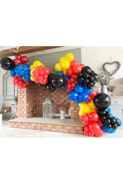 Pazariz Pastel Siyah Kırmızı Sarı Mavi Ve Kırmızı Balon Zinciri 100 Adet ürün görseli 1