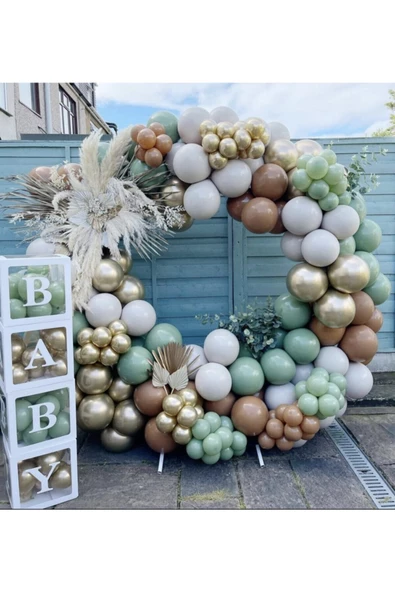 Pazariz Krom Gold Küf Yeşili Karamel Ve Taş Rengi Balon Zinciri 100 Adet ürün görseli 1