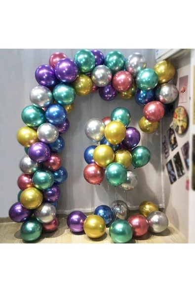 Pazariz 12 Inç Standart Boy Krom Balon 50 Adet Karışık ürün görseli 1