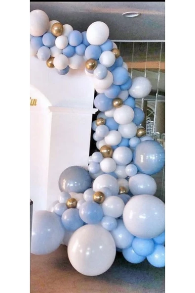Pazariz Krom Gold Makaron Mavi Ve Beyaz Balon Zinciri 100 Adet ürün görseli 1