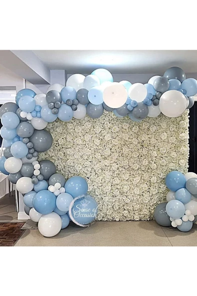 Pazariz Makaron Mavi Gri Beyaz Balon Zinciri 100 Adet ürün görseli 1