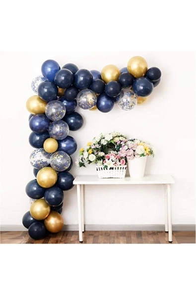Pazariz Lacivert Gold Balon Zinciri Seti 5 Metre 125 Adet Balon ürün görseli 1