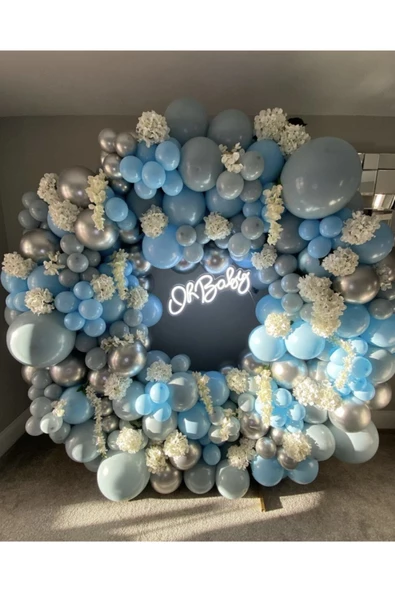 Pazariz Krom Beyaz Altın Makaron Mavi Ve Gri Balon Zinciri 100 Adet ürün görseli 1