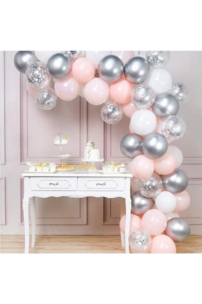 Pazariz Yeni Gümüş Pembe Zincir Balon Seti Model 440583 ürün görseli 1