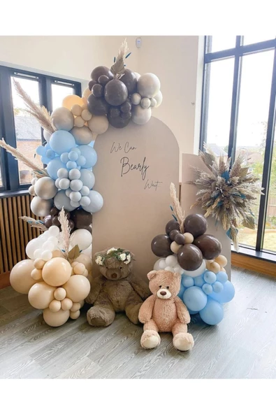 Pazariz Pastel Çikolata Kahve Makaron Mavi Sütlü Kahve Ve Beyaz Balon Zinciri 100 Adet ürün görseli 1