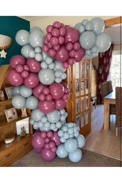 Pazariz Pastel Yaban Çileği Ve Fırtına Mavisi Balon Zinciri 100 Adet ürün görseli 1