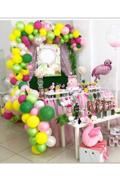 Pazariz Flamingo Karışık Renk Balon Set Balon Zincir ürün görseli 1