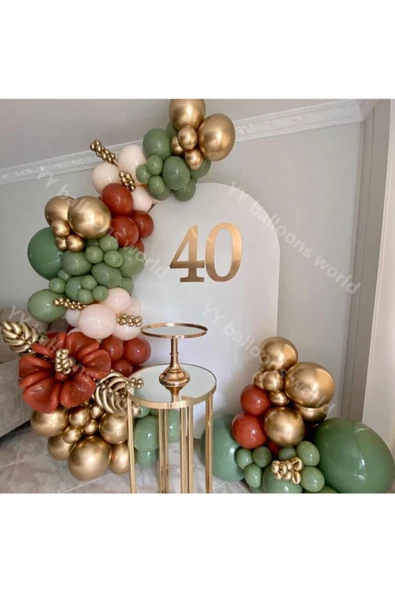 Pazariz Krom Gold Küf Yeşili Ten Rengi Ve Yanık Turuncu Balon Zinciri 100 Adet ürün görseli 1