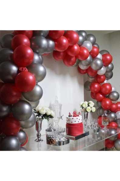 Pazariz 100 Adet Metalik Kırmızı Metalik Gümüş Gri Balon Zinciri ürün görseli 1