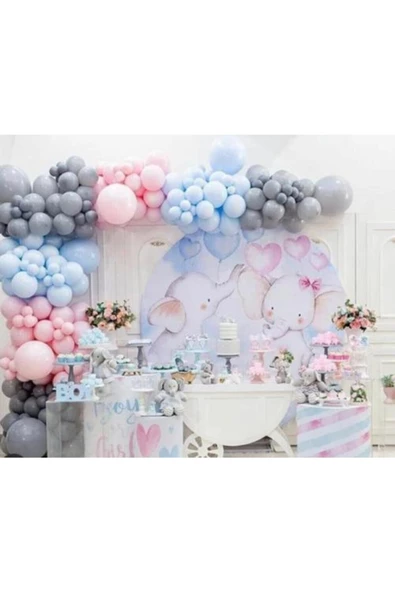 Pazariz 100 Adet Pembe Mavi Gri Balon Zincir Pastel Balon Zincir 100 Adet ürün görseli 1