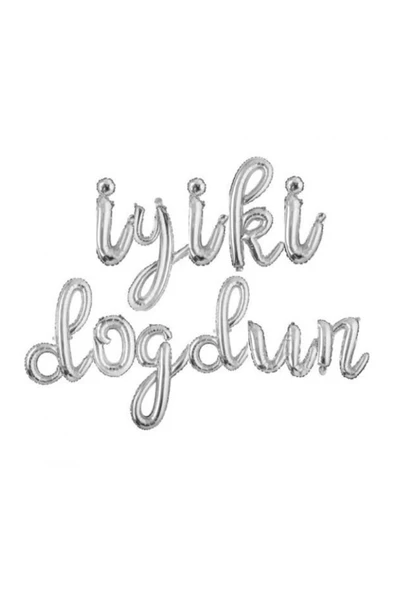 Pazariz Iyiki Doğdun Folyo Balon Set Gümüş El Yazısı Modeli ürün görseli 1