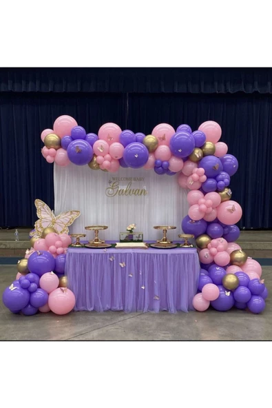 Pazariz Krom Gold Pastel Lila Ve Pembe Balon Zinciri 100 Adet ürün görseli 1
