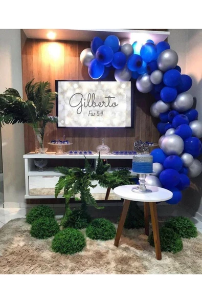 Pazariz Pastel Mavi Metalik Gri Balon Balon Zincri ürün görseli 1