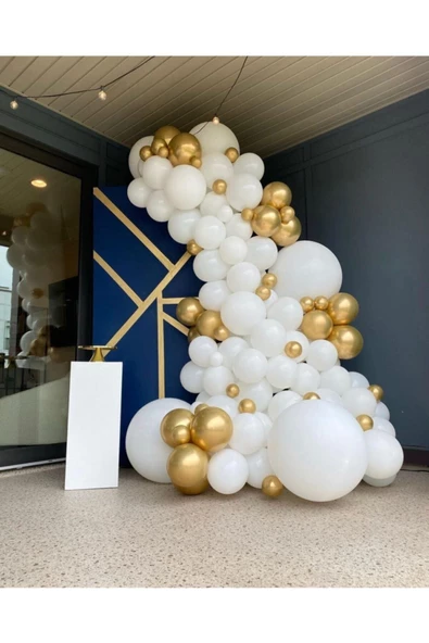 Pazariz Krom Gold Pastel Beyaz Balon Zinciri 100 Adet ürün görseli 1