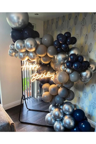 Pazariz Krom Gümüş Gece Mavisi Gri Pastel Balon Zinciri 100 Adet ürün görseli 1