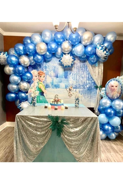 Pazariz Krom Mavi Gümüş Balon Zinciri 100 Adet Frozen Balon Seti ürün görseli 1