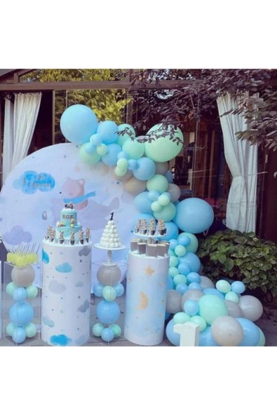 Pazariz Pastel Balon Konsept Balon Zincir Mavi Gri Yeşil ürün görseli 1