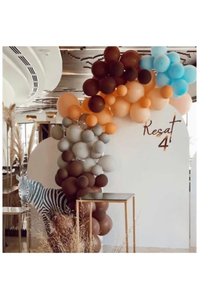 Pazariz Pastel Balon Kahverengi Gri Somon Ve Mavi Makaron Balon Zinciri 100 Adet ürün görseli 1