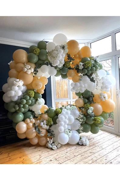 Pazariz Pastel Beyaz Küf Yeşili Ve Sütlü Kahve Balon Zinciri 100 Adet ürün görseli 1