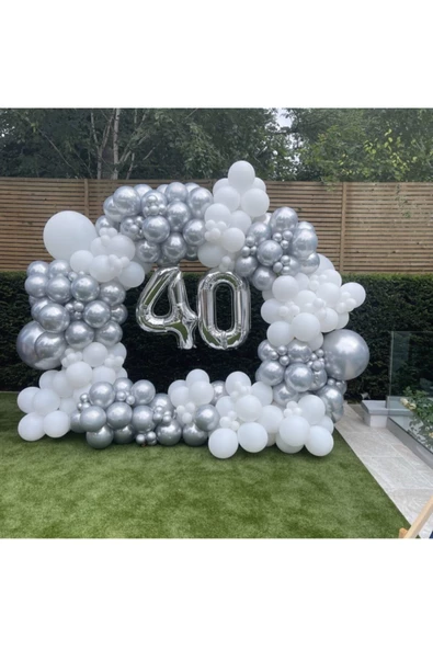 Pazariz Krom Gümüş Pastel Beyaz Balon Zinciri 100 Adet ürün görseli 1