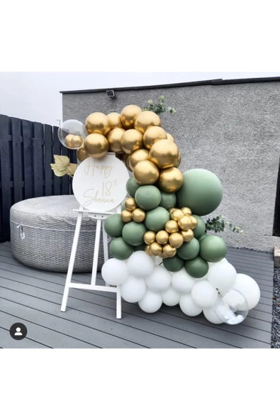 Pazariz Krom Gold Pastel Küf Yeşili Beyaz Balon Zinciri 100 Adet ürün görseli 1