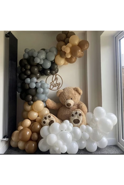 Pazariz Çikolata Kahve Karamel Ten Rengi Gri Ve Beyaz Balon Zinciri 100 Adet ürün görseli 1