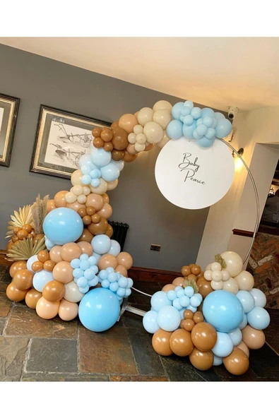 Pazariz Pastel Karamel Çöl Kumu Sütlü Kahve Ve Makaron Mavi Balon Zinciri 100 Adet ürün görseli 1