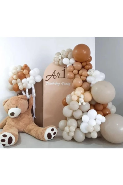 Pazariz Pastel Karamel Çöl Kumu Taş Ve Beyaz Balon Zinciri 100 Adet ürün görseli 1