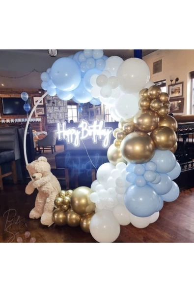 Pazariz Krom Gold Makaron Mavi Ve Beyaz Balon Zinciri 100 Adet ürün görseli 1