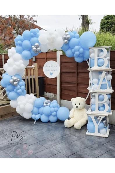 Pazariz Krom Gümüş Makaron Mavi Ve Beyaz Balon Zinciri 100 Adet ürün görseli 1