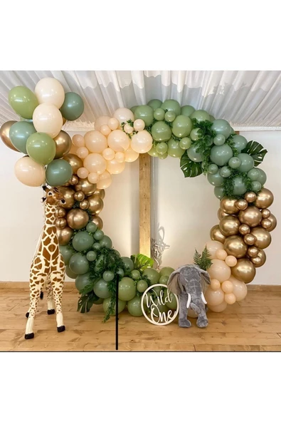 Pazariz Krom Gold Pastel Kış Yeşili Okaliptus Ve Ten Rengi Balon Zinciri 50 Adet ürün görseli 1
