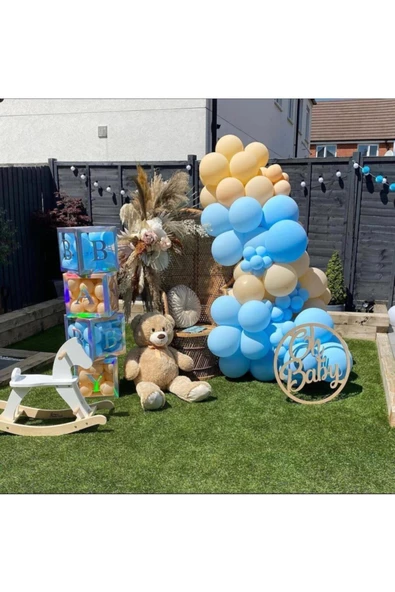 Pazariz Pastel Makaron Mavi Ve Ten Rengi Balon Zinciri 100 Adet ürün görseli 1