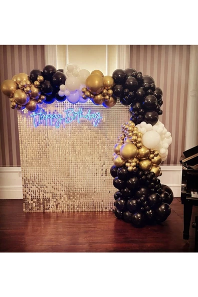 Pazariz Krom Gold Pastel Siyah Ve Beyaz Balon Zinciri 100 Adet ürün görseli 1