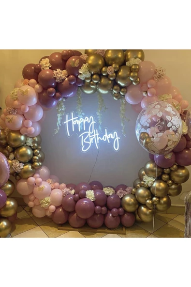 Pazariz Krom Gold Yaban Çileği Ve Makaron Pembe Balon Zinciri 100 Adet ürün görseli 1