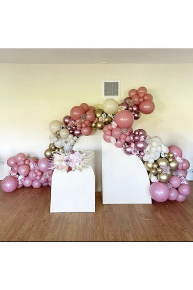 Pazariz Krom Gold Pembe Beyaz Toz Pembe Ve Yaban Çileği Balon Zinciri 100 Adet ürün görseli 1