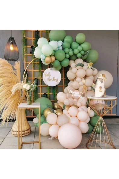 Pazariz Krom Gold Kış Yeşili Ve Ten Rengi Balon Zinciri 100 Adet ürün görseli 1