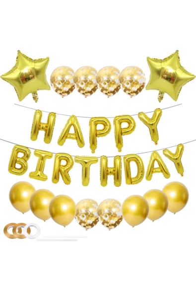 Pazariz Gold Happy Birthday Doğumgünü Seti ürün görseli 1
