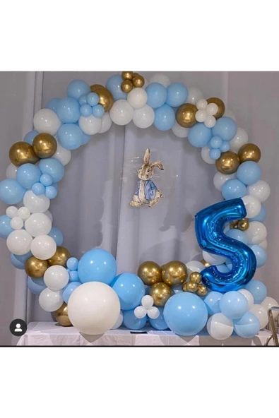 Pazariz 100 Adet Krom Gold Makaron Mavi Pastel Beyaz Balon Zinciri ürün görseli 1
