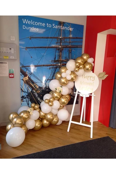 Pazariz Pastel Beyaz Ve Gold Krom Balon Zinciri 100 Adet ürün görseli 1