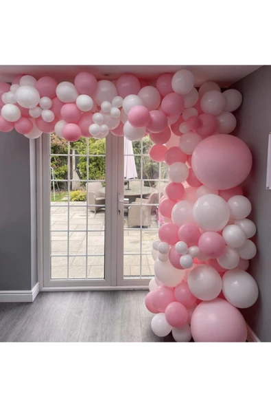 Pazariz Pastel Pembe Beyaz Balon Zinciri 100 Adet ürün görseli 1