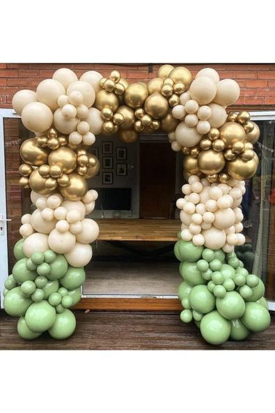 Pazariz Krom Gold Sütlü Kahve Ve Kış Yeşili Balon Zinciri 100 Adet ürün görseli 1