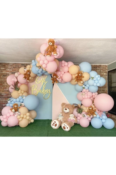 Pazariz Pastel Makaron Pembe Mavi Ve Somon Balon Zinciri 100 Adet ürün görseli 1