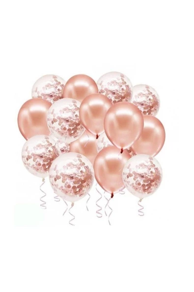 Pazariz 12 Inç Standart Boy Konfetili Balon 20 Adet Rose Gold ürün görseli 1