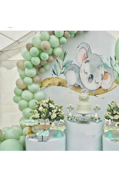 Pazariz Pastel Gri Yeşil Balon Balon Zinciri 100 Adet ürün görseli 1